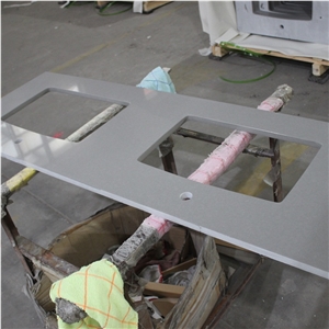 Pure Grey Quartz Double Sinks Bath Tops