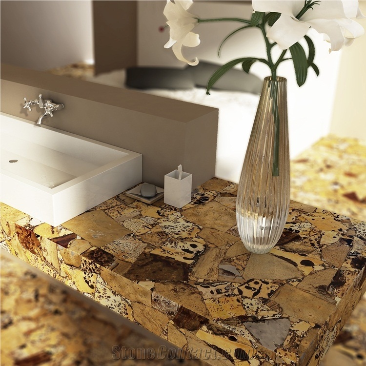 Semiprecious Yellow Fossil Stone Slabs
