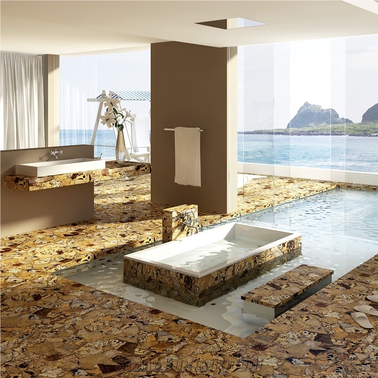 Semiprecious Yellow Fossil Stone Slabs
