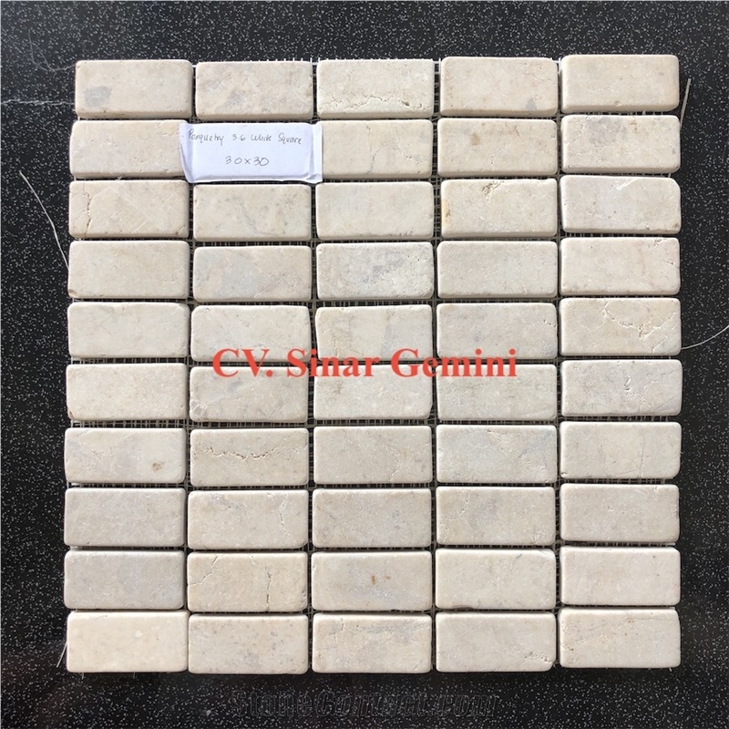 Square White Parquet Stone Linear Mosaic for Flooring