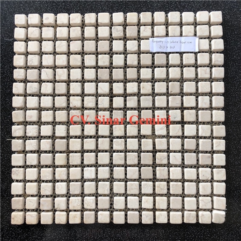 White Parquet Interlock Mosaic Stone