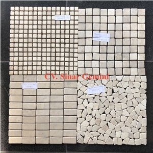 White Parquet Interlock Mosaic Stone