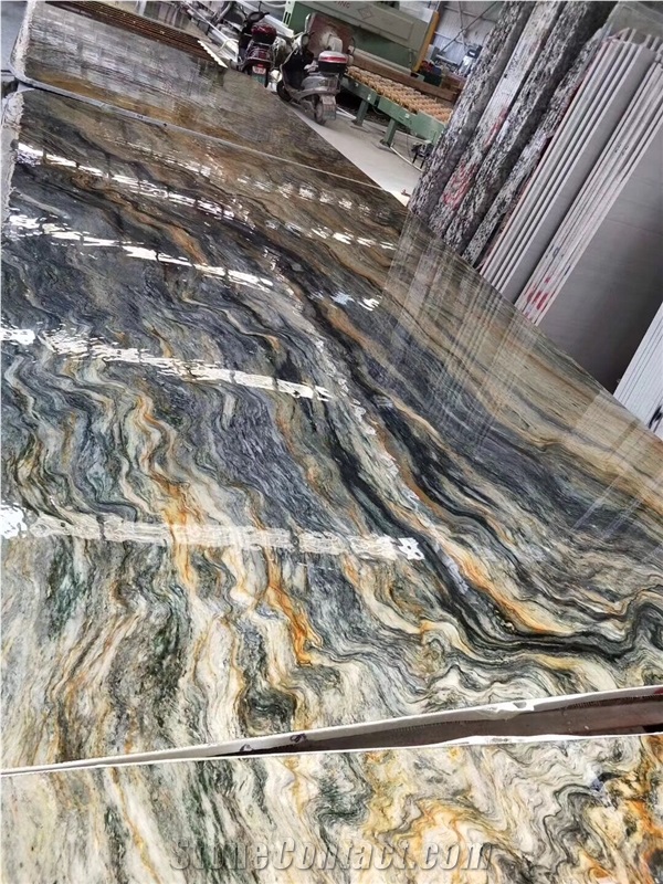 Luxury Green Raw Silk Slab for Wall Application