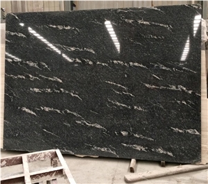 Polished Black Nero Nuvolato Granite Slab