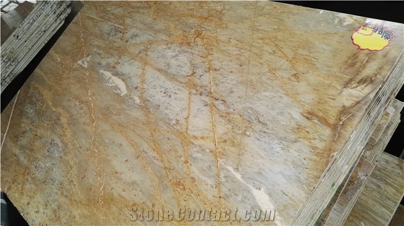 Polished China Yellow Barcelona Gold Marble Slabs