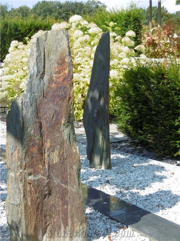 French Slate Garden Rock Stone, Garden Pillar Monoliths