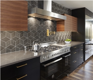 Quartz Kitchen Countertops, Ceramic Backsplash