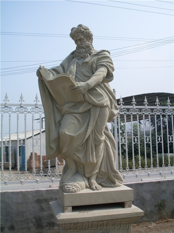 Out Door Statues Reading Book Marble Sculptures