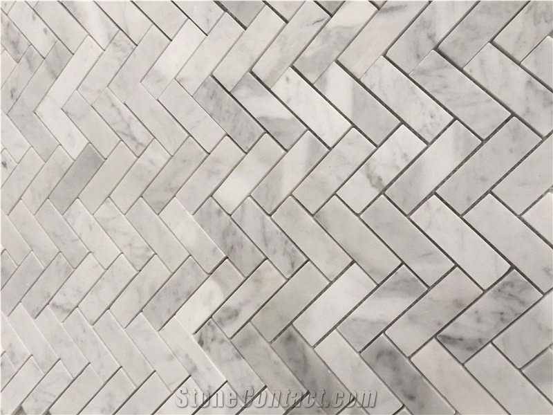 Carrara Mosaic Honed Herringbone Carrara Mosaic