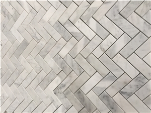 Carrara Mosaic Honed Herringbone Carrara Mosaic