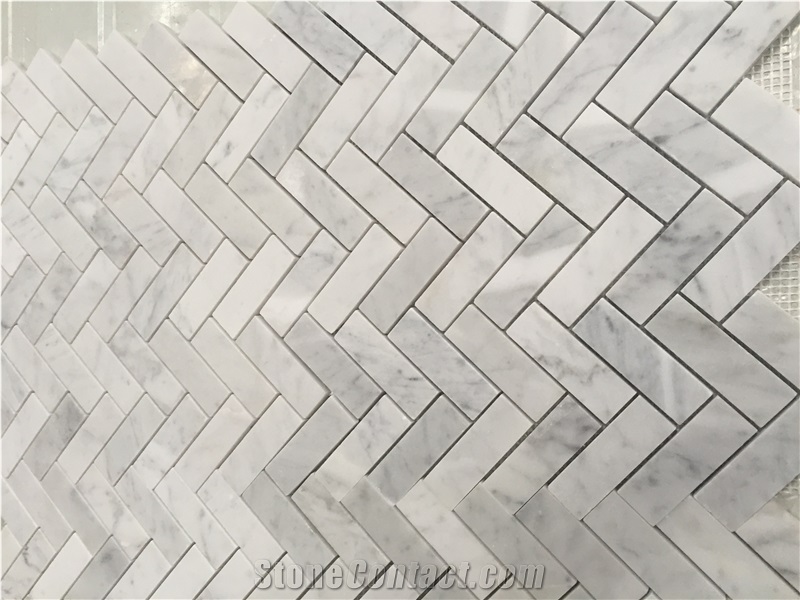 Carrara Mosaic Honed Herringbone Carrara Mosaic