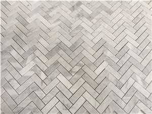 Carrara Mosaic Honed Herringbone Carrara Mosaic