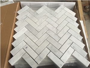 Carrara Mosaic Honed Herringbone Carrara Mosaic