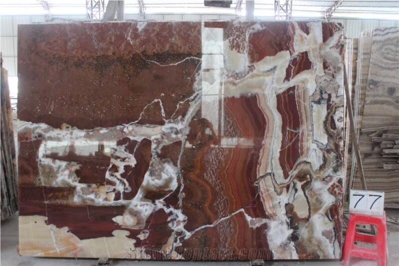 Red Onyx Slab Red with White Onyx Slab Walling Til