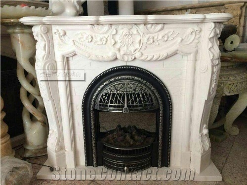 White Marble Fireplace Decoration Hand Carving