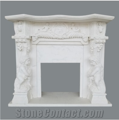 White Marble Fireplace Decoration Hand Carving