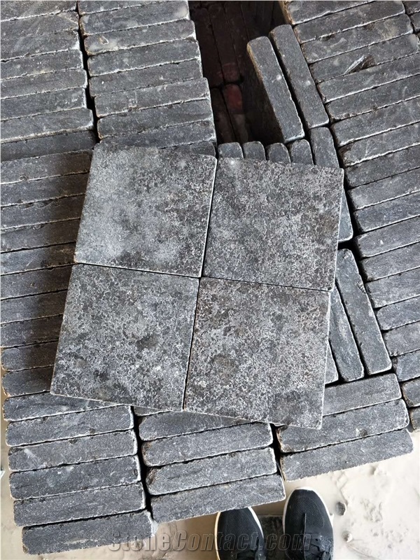Blue Limestone Flame Tumble Cube Paver Stone Floor