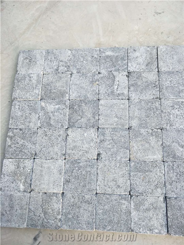 Blue Limestone Flame Tumble Cube Paver Stone Floor