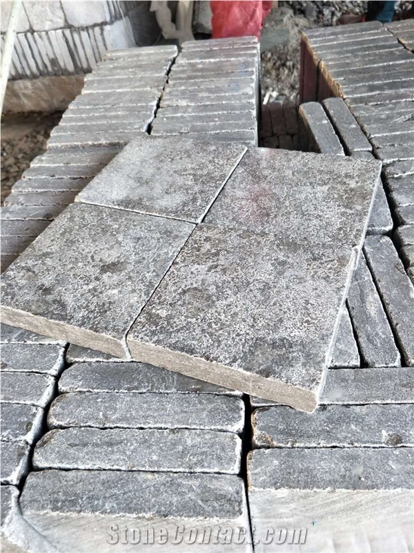 Blue Limestone Flame Tumble Cube Paver Stone Floor