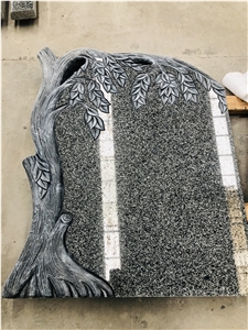 New G654 Dark Grey Granite Tree Carved Headstones