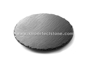 Black Round Slate Plates Tiles Trays for Food