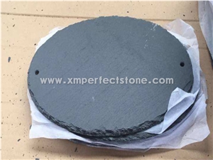 Black Round Slate Plates Tiles Trays for Food