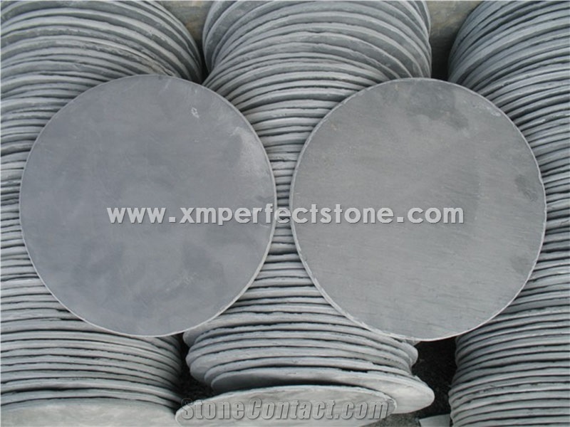 Black Round Slate Plates Tiles Trays for Food