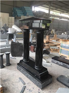Black Monument Headstone Apex Top with Columns