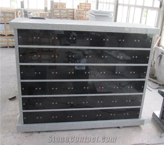 China Grey 96 Niche Columbarium with Black Doors