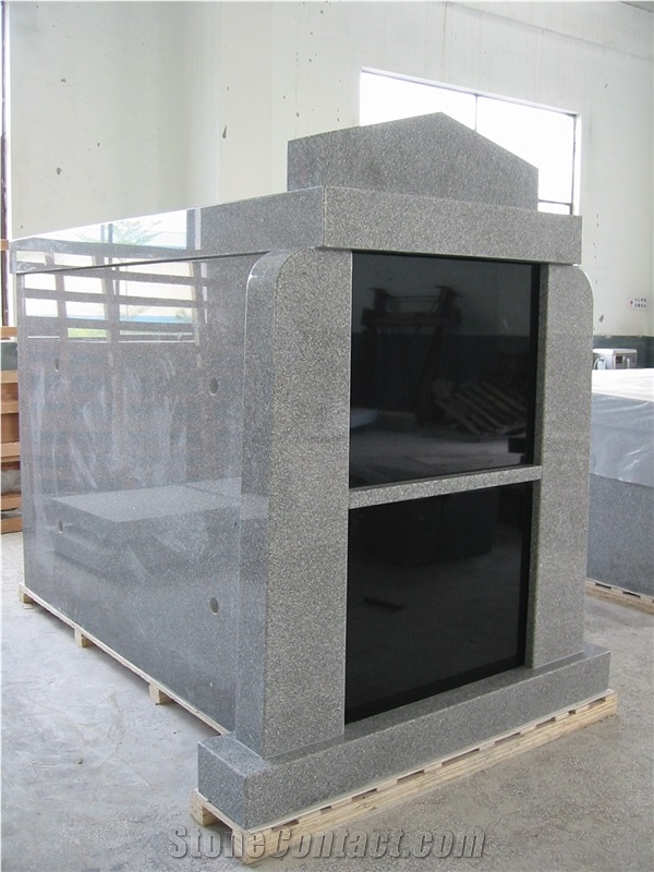 G603 Granite 2 Crypy Mausoleum with Black Doors