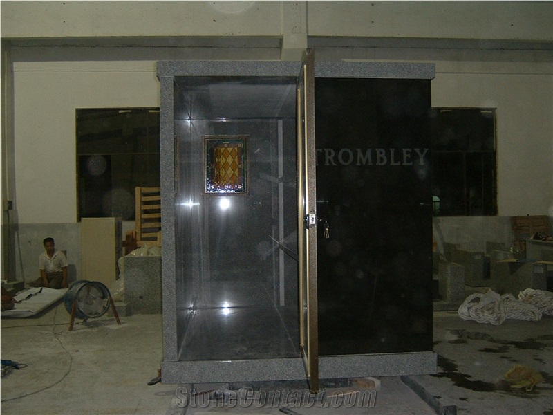 G633 Grey Granite 3 Crypt Mausoleum Bronze Door