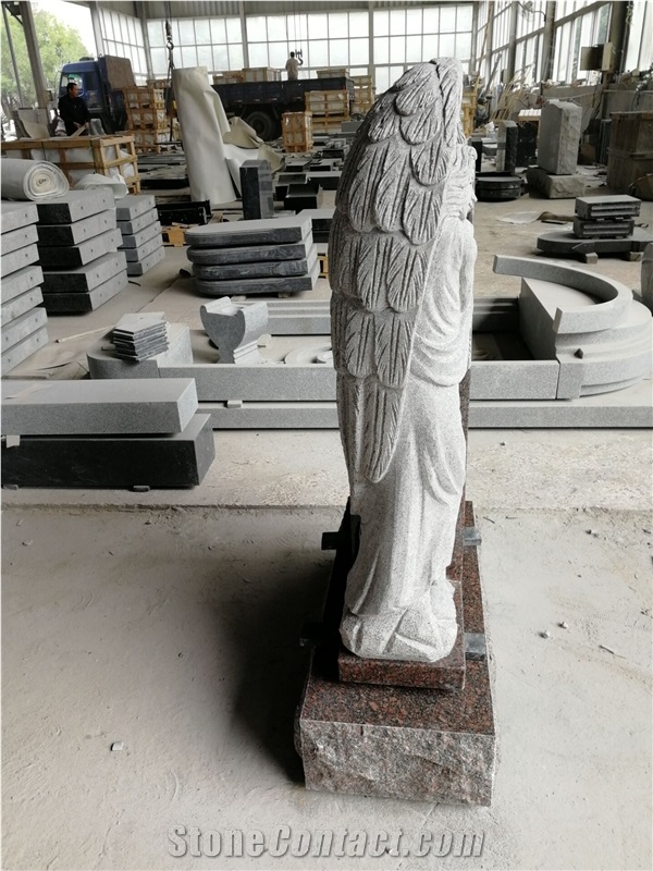 India Mahogany Monument with Angel Standing Carved