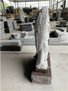 India Mahogany Monument with Angel Standing Carved