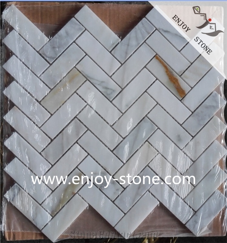Calacatta Gold Marble Stone Herringbone Mosaic