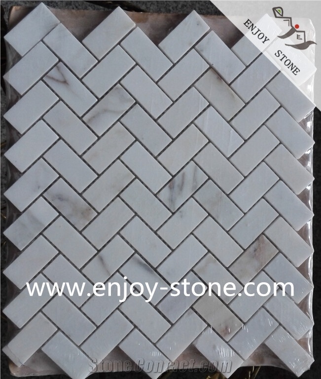 Calacatta Gold Marble Stone Herringbone Mosaic