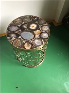 Semi Precious Stone Grey Agate Side Table