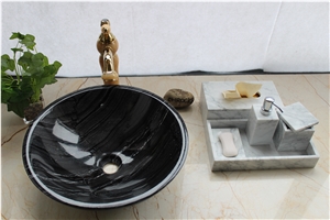 Black Marquina Marble Bath Vessel Sink Wash Basin
