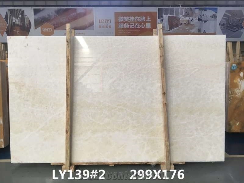 White Ice Onyx Slab with Light Yellow Grains