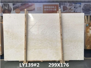 White Ice Onyx Slab with Light Yellow Grains