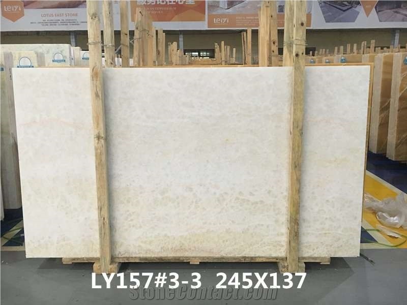 White Ice Onyx Slab with Light Yellow Grains