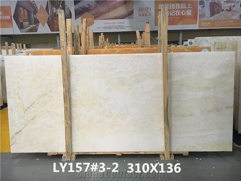 White Ice Onyx Slab with Light Yellow Grains