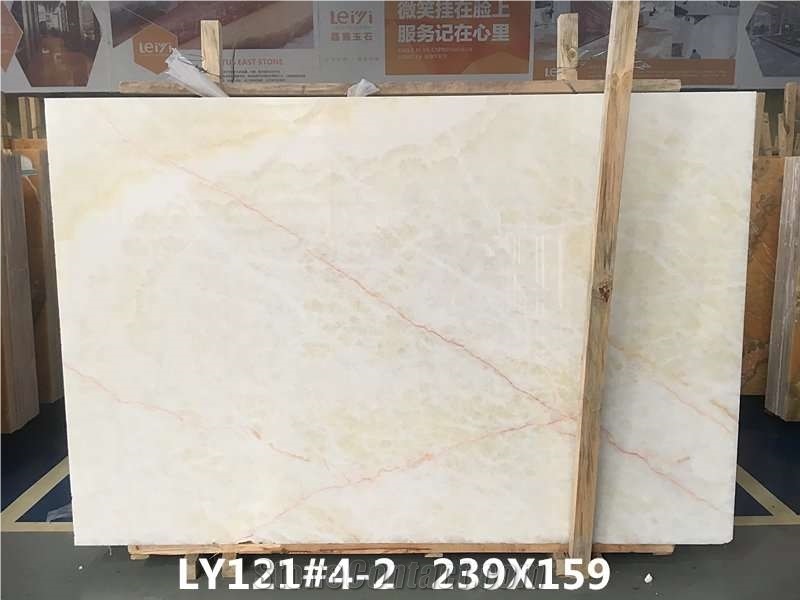 White Ice Onyx Slab with Light Yellow Grains