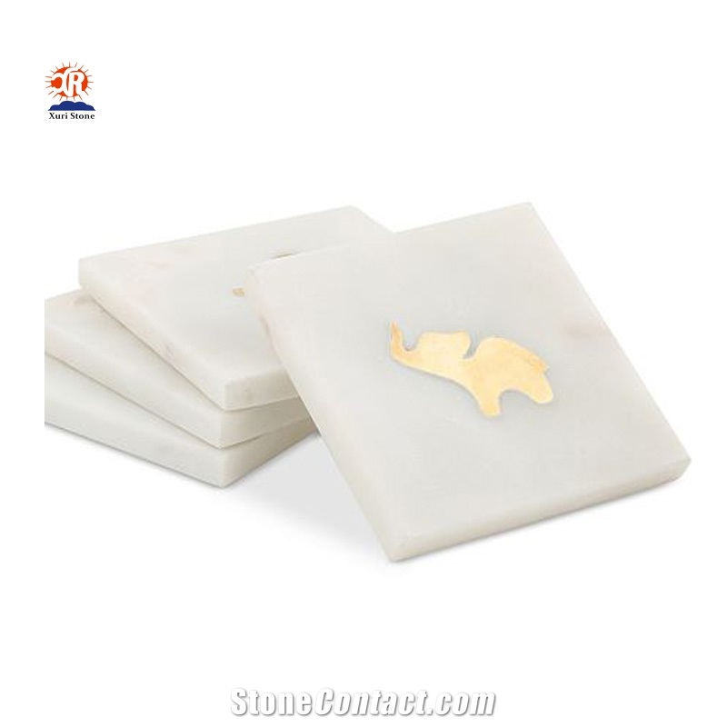 Carrara White Marble Coaster with Cork Back