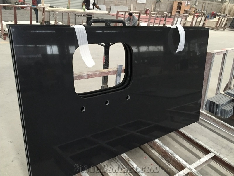 China Absolute Black Quartz Slabs 320x160cm