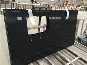 China Absolute Black Quartz Slabs 320x160cm