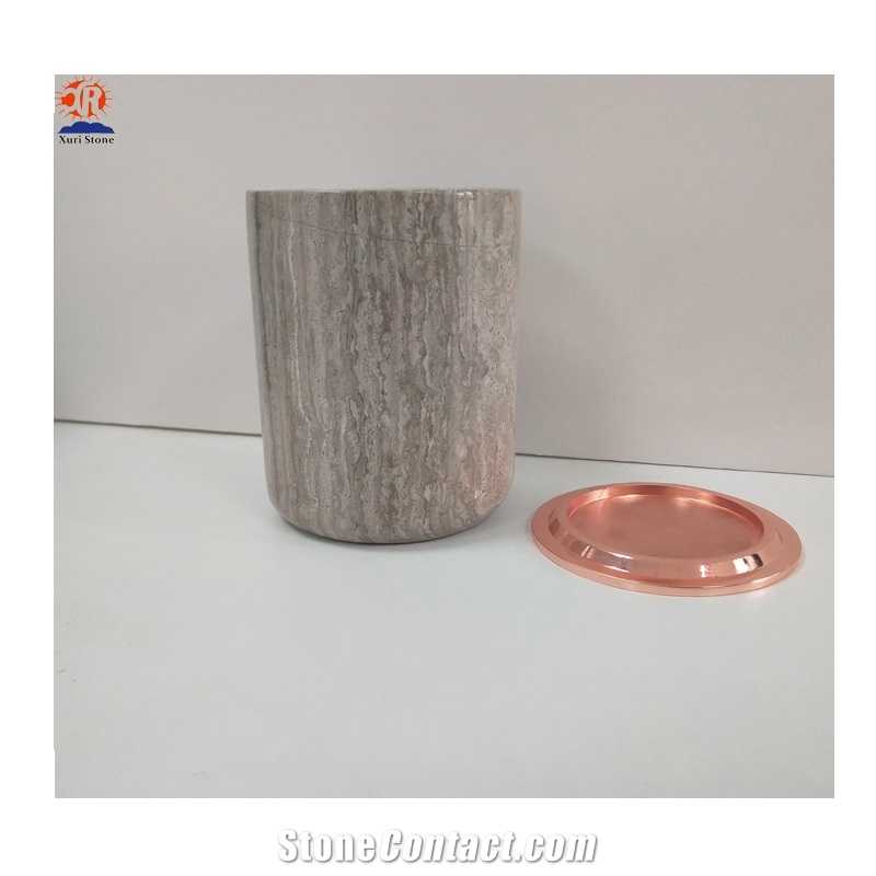 Grey Wood Marble Empty Candle Jars with Gold Lid