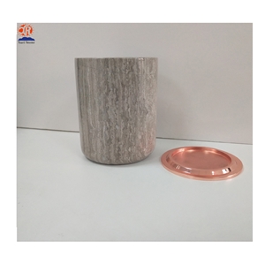 Grey Wood Marble Empty Candle Jars with Gold Lid