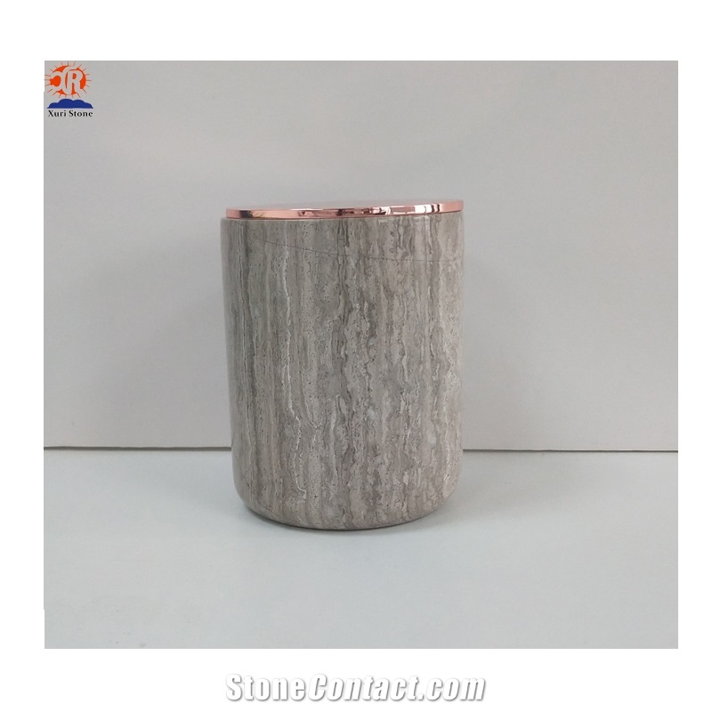 Grey Wood Marble Empty Candle Jars with Gold Lid