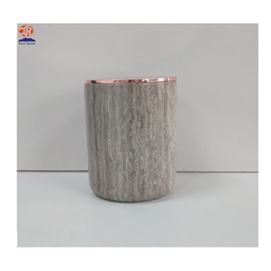 Grey Wood Marble Empty Candle Jars with Gold Lid