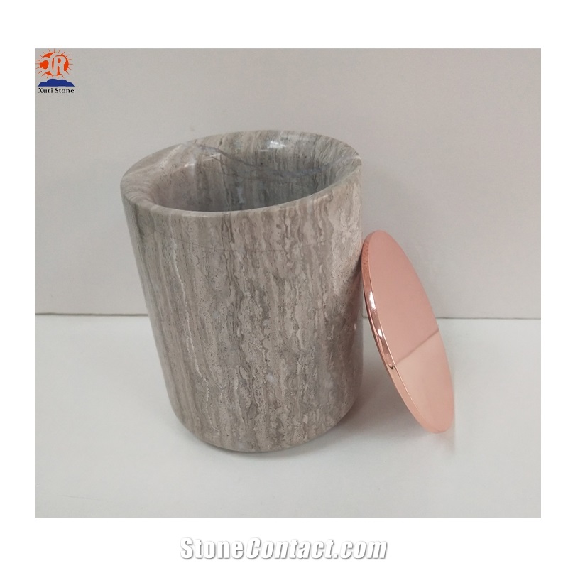 Grey Wood Marble Empty Candle Jars with Gold Lid